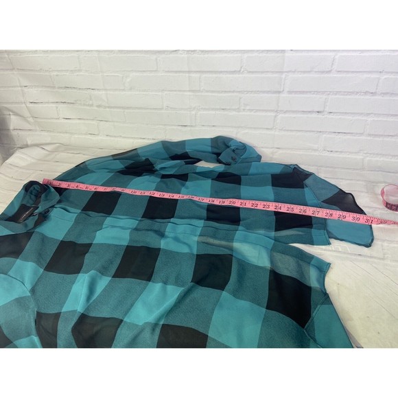 Lane Bryant Plus Size Womens 14 16 Plaid Sheer Button Up Split Back Blouse Top - Picture 9 of 9
